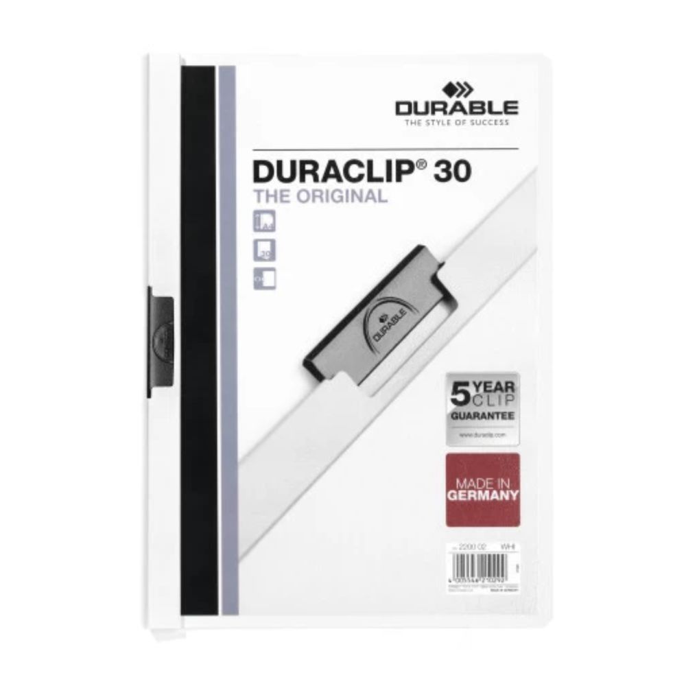 Rýchloviazač A4 s klipom 30 listov Durable DURACLIP® biely